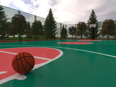 Detailed Outdoor Basketball Court - Low Poly 3D model