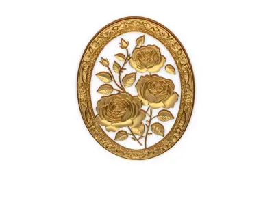 Classic oval carved decor ornament 05 3D model
