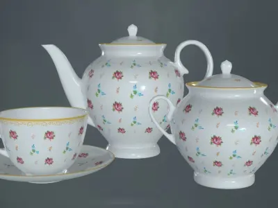 Tea set flower pattern Free low-poly 3D model