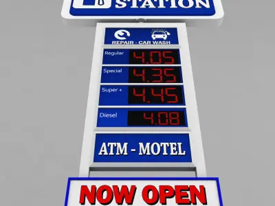 Gas station price sign totem low poly Low-poly 3D model