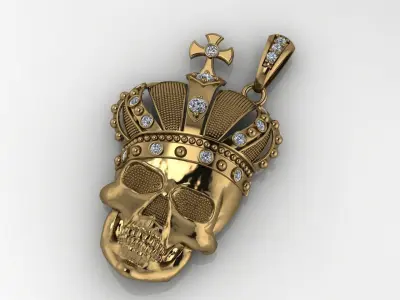 Crowned Skull Cross Pendant King Style Hip Hop Vibes 3D print model