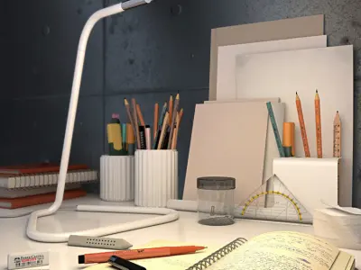 Decorative set of the office supplies 3D model