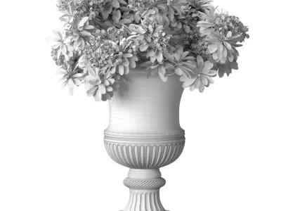 Bouquet of white flowers in a classic black vase for decoration 3D model