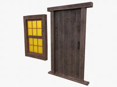 Stylized Door and Window  Free low-poly 3D model