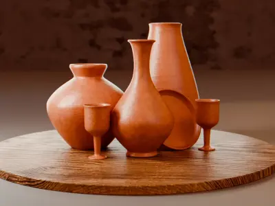 Clay Pots Set - Ceramic Vase Collection Low-poly 3D model