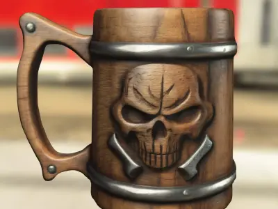 Motorcycle Engraved Wooden Beer Mug Low-poly 3D model