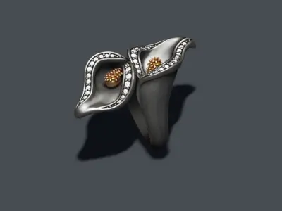 Calla Lily ring with gems 3D print model