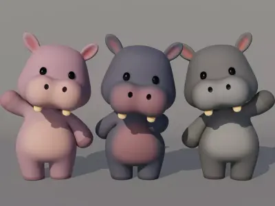 Rigged Cartoon Hippo Low-poly 3D model