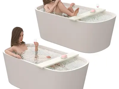 Woman in Bathtub - Relaxation Scene with Wine and Bubbles Low-poly 3D model