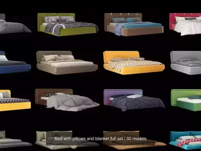 32 models of bed with pillows and blanket full set 3D Model Collection