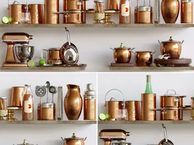 Kitchen set of copper accessories 3D model