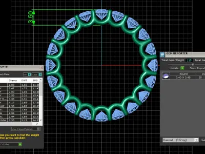 U Shaped Eternity Ring 3 point 4 mm stone size swiss 15 and EU55 3D print model