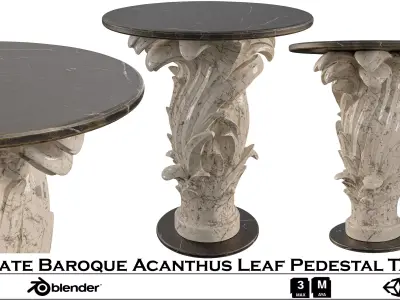 Ornate Baroque Acanthus Leaf Pedestal Table Low-poly 3D model