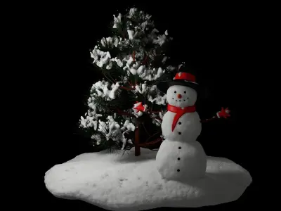Snowman and Pine tree 3D model
