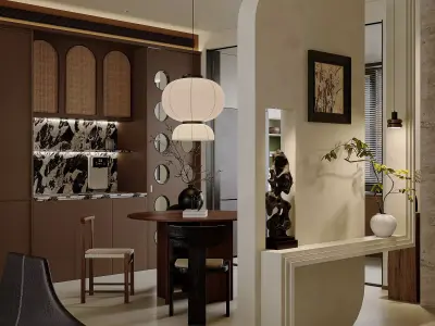 Eclectic medieval living and dining room interior 3D model