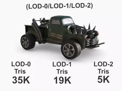 Post Apocalyptic Chevrolet Picap Low-poly War Car Game Asset  Low-poly 3D model