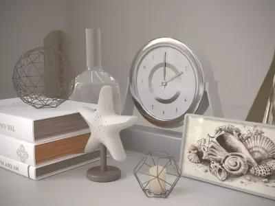 Decoration with clock and books 3D model