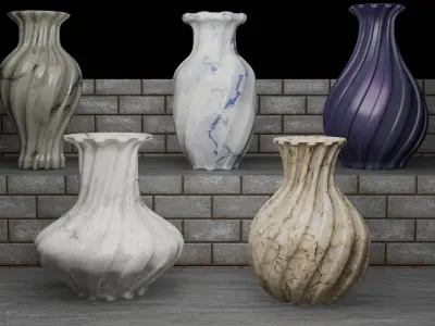 Elegant Modern Vases Pack Marble Finish - Different Textures 3D model