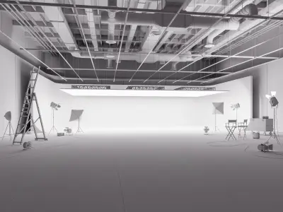 Hangar studio interior Low-poly 3D model