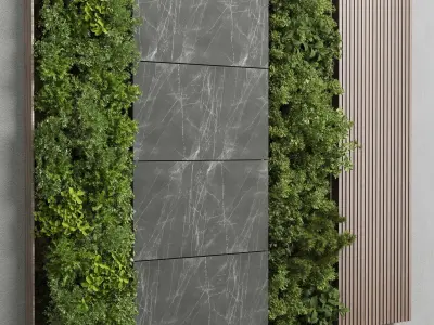 Vertical Wall Garden With Wooden frame - wall garden set 74 3D model