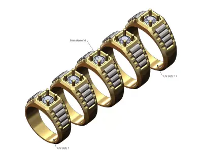 Diamond solitaire presidential link inserts ring US sizes 7to11 3D print model