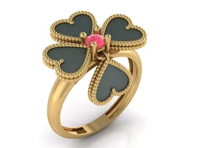 Luxury Two Piece Gold Ring with Enamel Hearts 3D print model