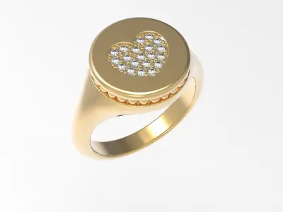 Signet Ring with Heart and Spheric  Orlament 16 3mm  Free 3D print model