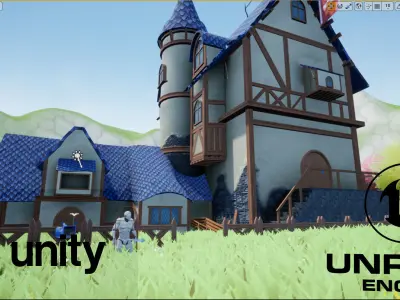 Stylized village packed Low-poly 3D model