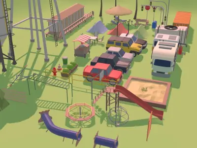 Low Poly Colection amusement park Low-poly 3D model
