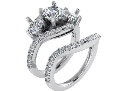 3 Stone Ring With Band 2505 3D print model