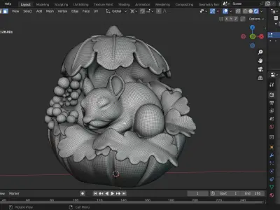 Sleeping Chipmunk in Acorn Nest 3D print model