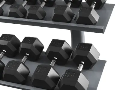 HEX DUMBBELL SET with rack Low-poly 3D model