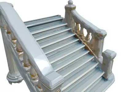 Elegant White and Gold Staircase Low-poly 3D model