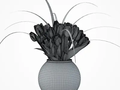 Tulips in glass vase 3D model