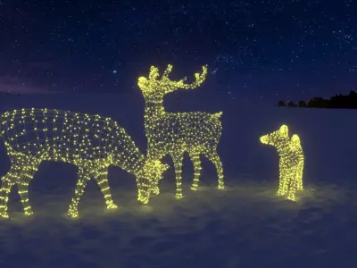 LED Deer Family 3D Wireframe Christmas Light Sculptures 3D model