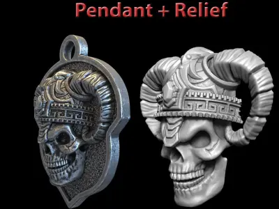  skull  Pendant jewelry Demon vol4  and relief  3D print model
