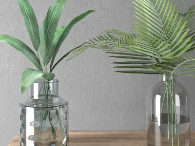 decorative plant collection on wooden stand  3D model