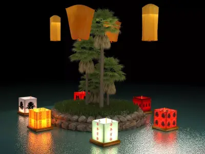 Chinese sky lantern and water lantern 3D model