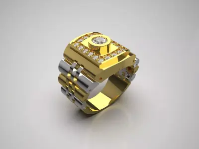 Two-tone gold man stl rolex ring  diamond design model ror0018 3D print model