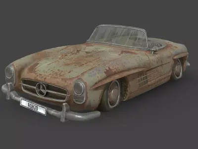 Abandoned Car - Mercedes-Benz 300SL Roadster Low-poly 3D model