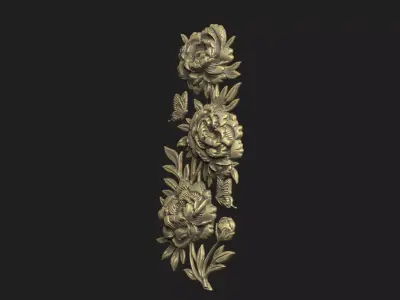 Cad artcam cnc decor wood cluster peony wall panel door border 3D print model
