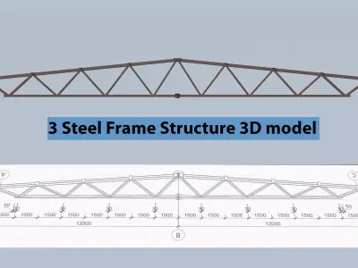 Steel Frame Structure Construction -Truss Low-poly 3D model