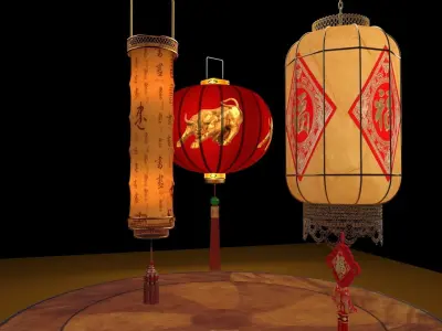 Chinese  red lantern  3D model 4
