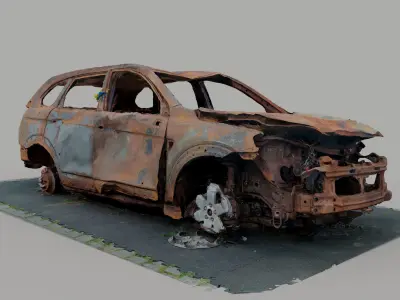 Burnt car 3d photogrammetry  Low-poly 3D model