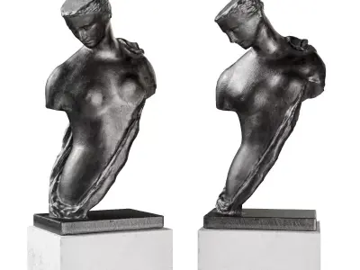 Greek woman torso pedestal black 3D model