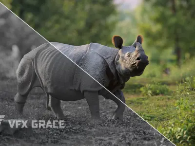 Indian Rhinoceros Animated  VFX Grace 3D model