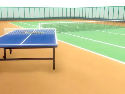 Anime Tennis Court Low-poly 3D model