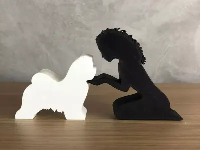 Girl and her Shih tzu -wavy hair- for 3D printer  3D print model