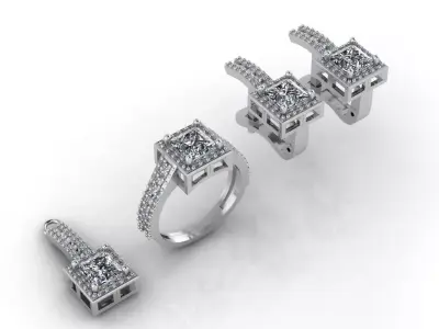 Mini Set Ring Pendant Earrings STL 3DM Womens Jewelry 3D print model