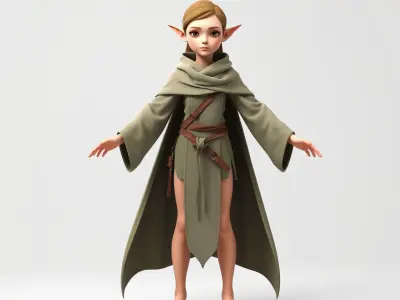 Elven Adventurer D Character Model with Cloak and Belt Low-poly 3D model